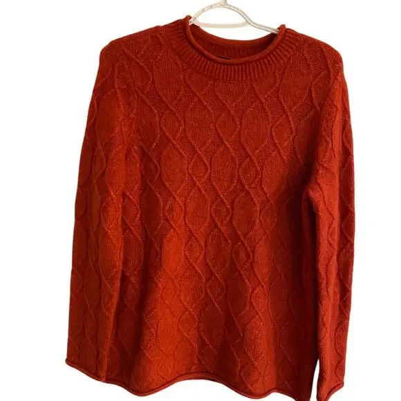 Talbot Lpetite Dark Orange Sweater Acrylic Blend Long Sleeve Cozy Warm - Picture 3 of 6
